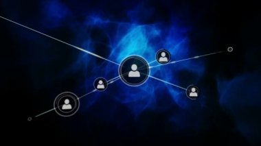 Mavi parlayan arka planda veri işleme ve insanlarla bağlantı ağının animasyonu. Küresel ağ. 3d dijital tasarım kompozit video canlandırması.