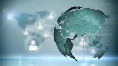 Animation of globe spinning with blurred network of people icons in the background 3d digital design composite video animation.