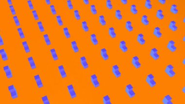 Serin renk geometri tasarım biçimi 3d mavi ve mor soyut şekillerin canlandırması turuncu arkaplan üzerinde hareket ediyor