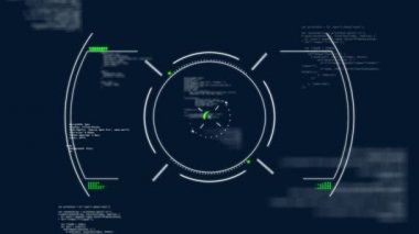 Animation of scope scanning and data processing on dark blue background 3d digital design composite video animation.