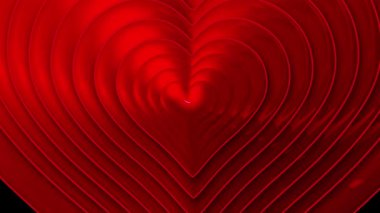 Animation of multiple red hearts appearing behind each other and disappearing on black background. Celebrating Valentines Day. 3d digital design composite video animation.