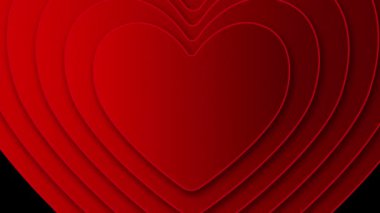 Animation of multiple red hearts appearing behind each other and disappearing on black background. Celebrating Valentines Day. 3d digital design composite video animation.