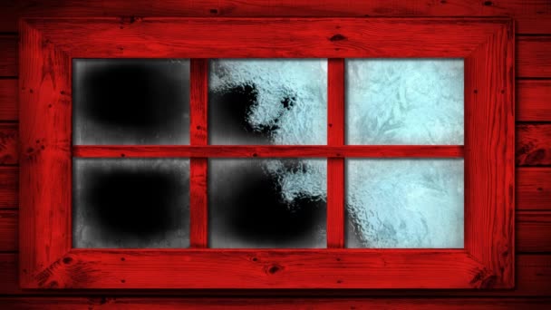 窗玻璃上结霜的动画从顶部的窗玻璃 在寒冷的冬天在黑色背景下过渡和消失 寒冷天气气候变化家庭取暖概念 — 图库视频影像