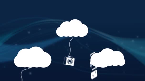 Animation Des Icônes Nuage Blanc Avec Pendaison Maison Ordinateur Smartphone — Video