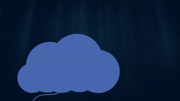 Animación Iconos Nube Azul Con Colgando Casa Ordenador Smartphone Bombilla — Vídeo de stock