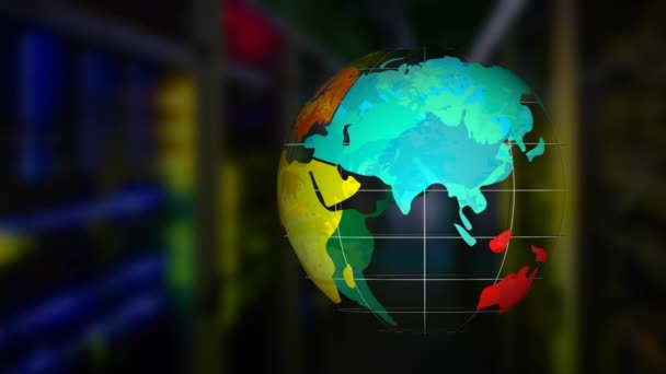 Animation Multi Colored Globe Spinning Blurred Office Background Digital Design — Stok video