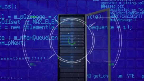 Animation Der Datenverarbeitung Scanner Und Computerprozessor Mit Raster Auf Blauem — Stockvideo