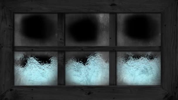 黒を背景に寒い冬にガラス上の霜の設定のアニメーション 移行し 消える 寒い気候変動国内の暖房の概念 — ストック動画
