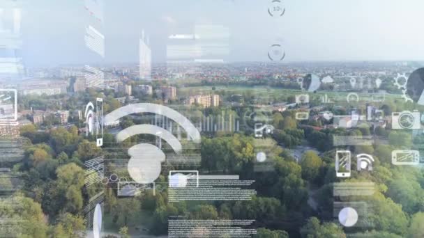 Анимирование Обработки Данных Отображение Городов Графиков Заднем Плане Глобальная Сеть — стоковое видео