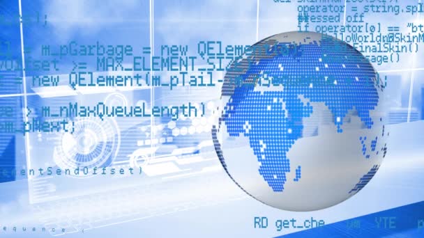 Animación Del Procesamiento Datos Con Globo Azul Girando Sobre Rejilla — Vídeo de stock