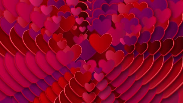 Κινούμενο Σχέδιο Πολλαπλών Κόκκινων Και Ροζ Καρδιών Που Εμφανίζονται Ένας — Αρχείο Βίντεο