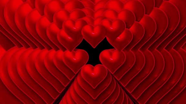 Κινούμενα Σχέδια Πολλαπλών Κόκκινων Καρδιών Που Ακτινοβολούν Από Κέντρο Και — Αρχείο Βίντεο
