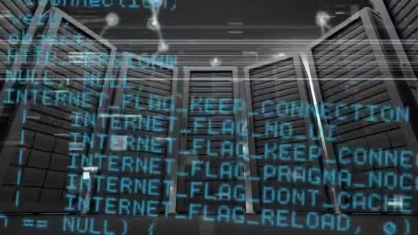 灰色の背景にコンピュータプロセッサと青でデータ処理のアニメーション ビジネスデータ技術 グローバルネットワーク研究開発コンセプト — ストック動画