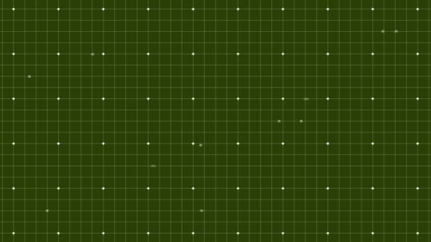 Animation White Particles Moving Horizontally White Grid Green Background Digital — ストック動画