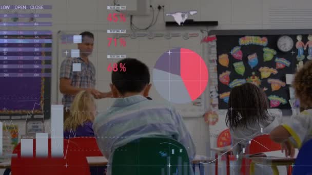 Animering Multietnisk Grupp Skolbarn Och Deras Manliga Lärare Skolan Lektionen — Stockvideo