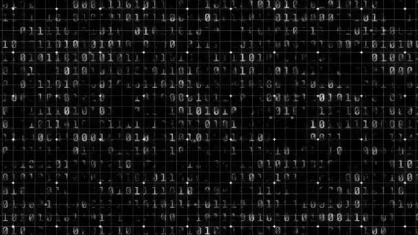 Animation du codage binaire et du traitement des données avec des particules mobiles sur fond noir. Réseau mondial 3D numérique design composite animation vidéo .