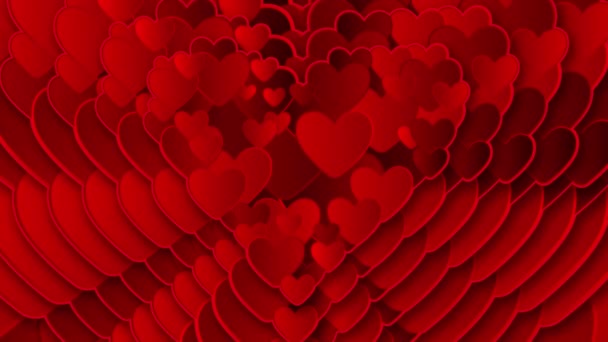 Κινούμενο Σχέδιο Πολλαπλών Κόκκινων Καρδιών Που Εμφανίζονται Ένας Πίσω Από — Αρχείο Βίντεο