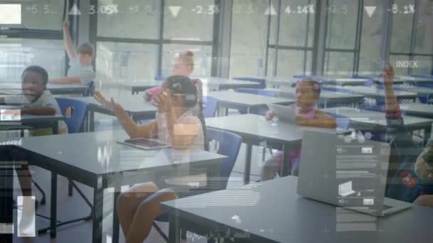 Animatie Van Een Multi Etnische Groep Schoolkinderen Die Hun Handen — Stockvideo