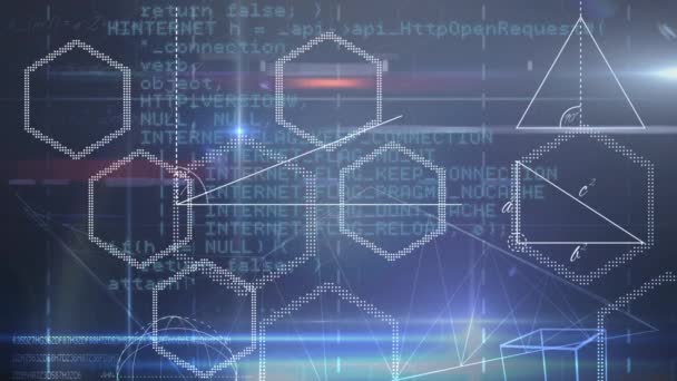 Animación Del Procesamiento Datos Azul Con Hexágonos Triángulo Sobre Fondo — Vídeos de Stock