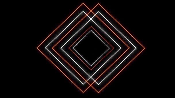 Animation Flickering Neon Outlines Diamond Geometric Shapes White Orange Moving — Stock Video
