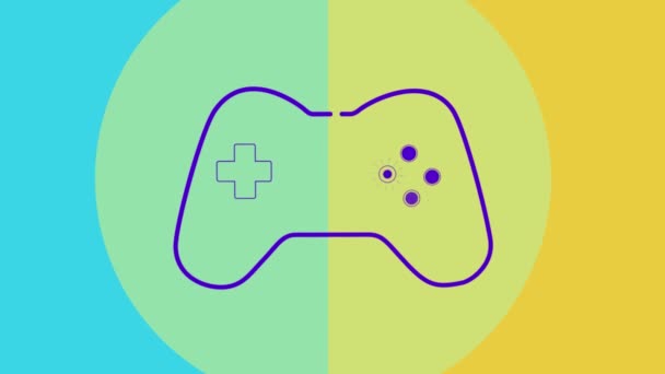 Animation Outline Game Controller Flashing Arrow Button Multi Colored Background — Stock Video