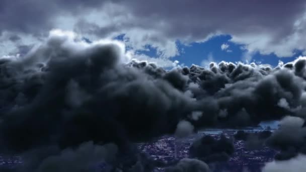 Animatie Van Grijze Wolken Blauwe Hemel Boven Stadsgezicht Bewegen Richting — Stockvideo