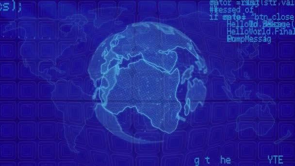 Animation Globe Spinning Distorted Grid Blue Background Business Data Technology — Stock Video