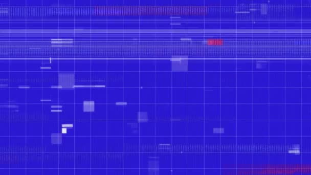 Animação Cintilação Linhas Horizontais Quadrados Caindo Grade Branca Fundo Azul — Vídeo de Stock