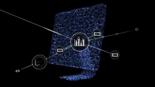 Animation Data Processing Network Connections Graph Tablet Computer Icons Glowing — Stock Video