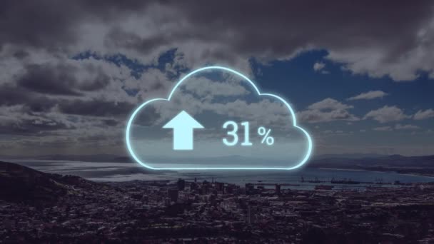 Animación Nube Azul Con Porcentaje Aumento Cero Cien Sobre Paisaje — Vídeo de stock