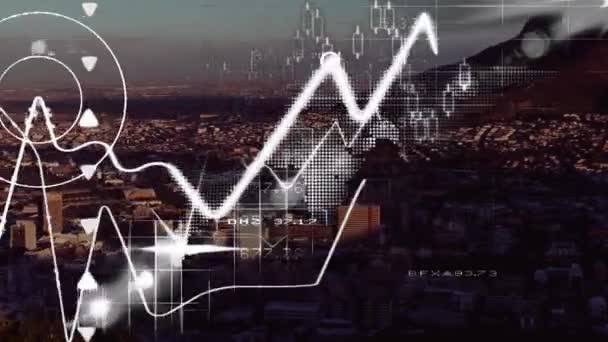 Animazione Elaborazione Dati Statistiche Grafici Con Informazioni Digitali Che Muovono — Video Stock