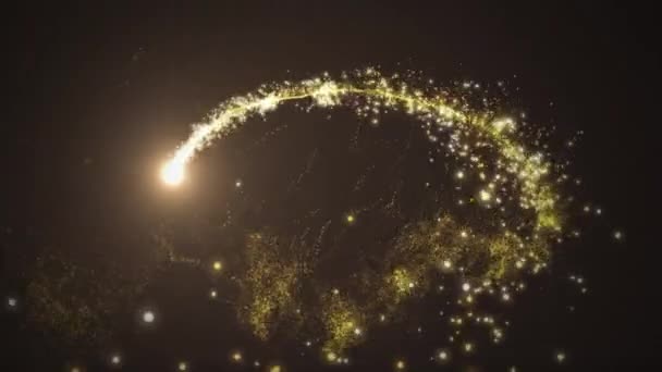 Animation d'un vol rapide d'étoile filante scintillant de lumière plusieurs taches de lumière avec lueur sur fond bleu foncé. Composition lumineuse chatoyante magique .