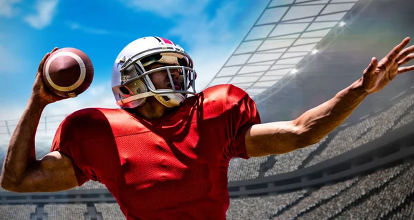 American Football Player Ellen Összetett Kép Egy Stadion — Stock Fotó