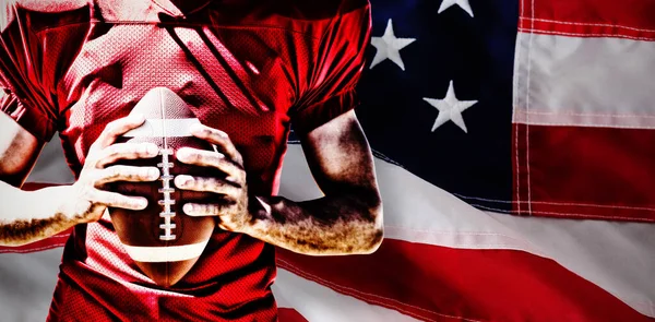 Jogador Futebol Americano Contra Close Uma Bandeira Americana — Fotografia de Stock