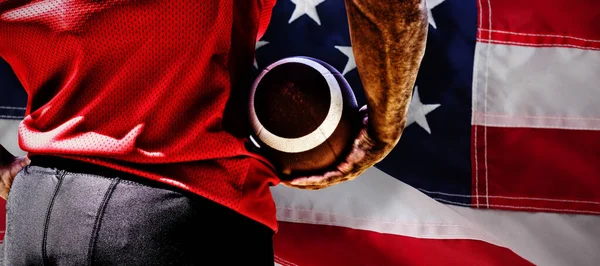 American Football Player Close American Flag — Stock Photo, Image
