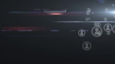 Siyah parlak arka planda titreşen gri insan simgelerinin canlandırılması. Küresel ağ ve bağlantı. 3d dijital tasarım kompozit video canlandırması.