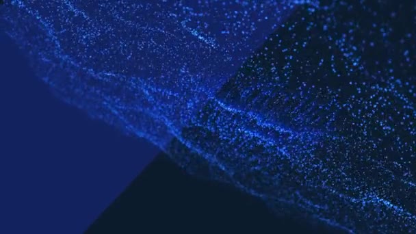 Анимация Светящихся Голубых Частиц Образующих Линию Диагонально Разделенном Фиолетовом Черном — стоковое видео