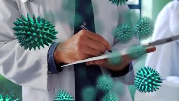 Animazione Del Virus Della Macrocorona Verde Che Diffonde Galleggia Con — Video Stock