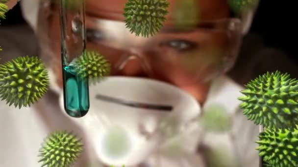 Animation Green Macro Corona Virus Spreading Floating Close Scientist Working — Stock Video