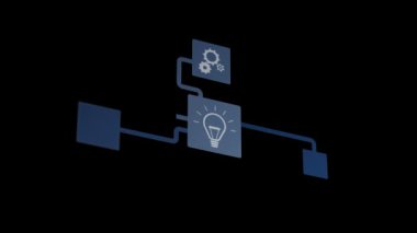 Bağlantı ağının animasyonu bulut hesaplaması ampulle, hatta güvenlik, mesaj, siyah arkaplanda kablosuz ağ simgeleri. 