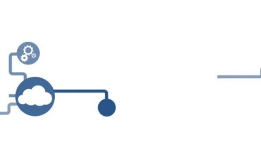 Bağlantı ağının animasyonu bulut hesaplaması dişli, bulut, hat güvenliği, mesaj, beyaz arkaplandaki kablosuz simgeler.