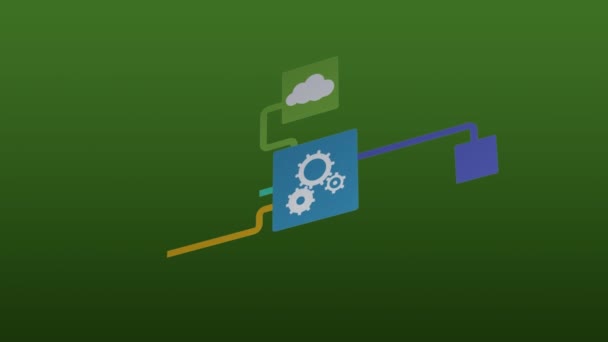 Animace Sítě Připojení Cloud Computing Cog Cloud Line Zabezpečení Zpráva — Stock video