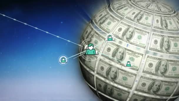 Animación Red Conexiones Con Iconos Personas Billetes Digitales Dólar Americano — Vídeos de Stock