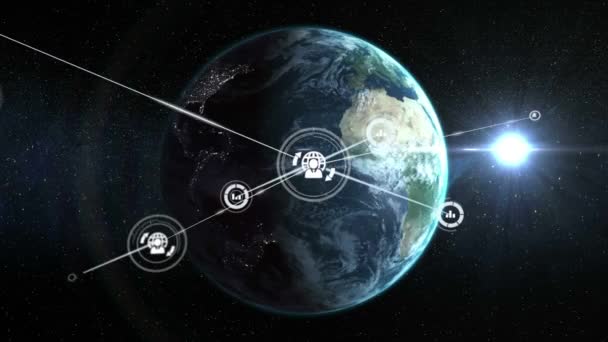 Animation Network Connections Globe Chart Icons Digital Globe Spinning Background — Stock Video