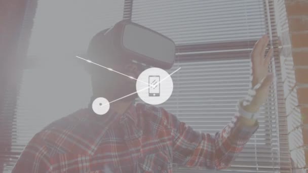 Animáció Hálózati Kapcsolatok Zene Okostelefon Ikonok Üzletember Visel Virtuális Valóság — Stock videók