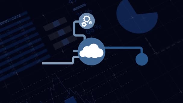 Animación Red Conexiones Computación Nube Con Engranajes Nube Seguridad Línea — Vídeo de stock