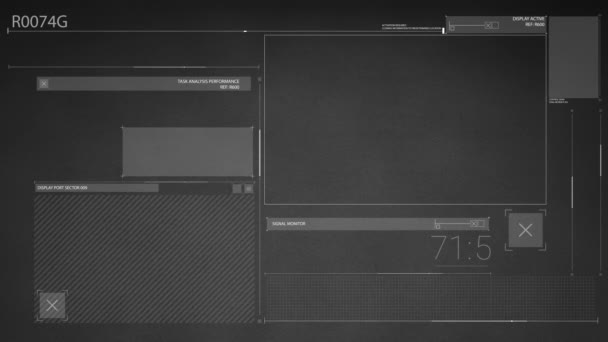 Animação Telas Interface Computador Digital Digitalização Processamento Dados Fundo Cinza — Vídeo de Stock