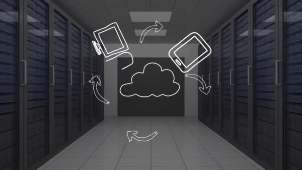 Animatie Van Het Netwerk Van Verbindingen Cloud Computing Met Cloud — Stockvideo