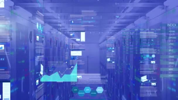 Animation Statistics Data Processing Digital Information Flowing Network Computer Servers — Stock Video