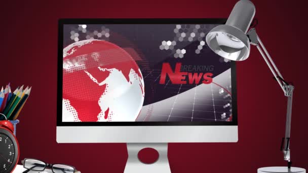 Kırmızı Beyaz Küre Ile Yazılmış Haber Sözcüğünün Kırmızı Arka Plandaki — Stok video